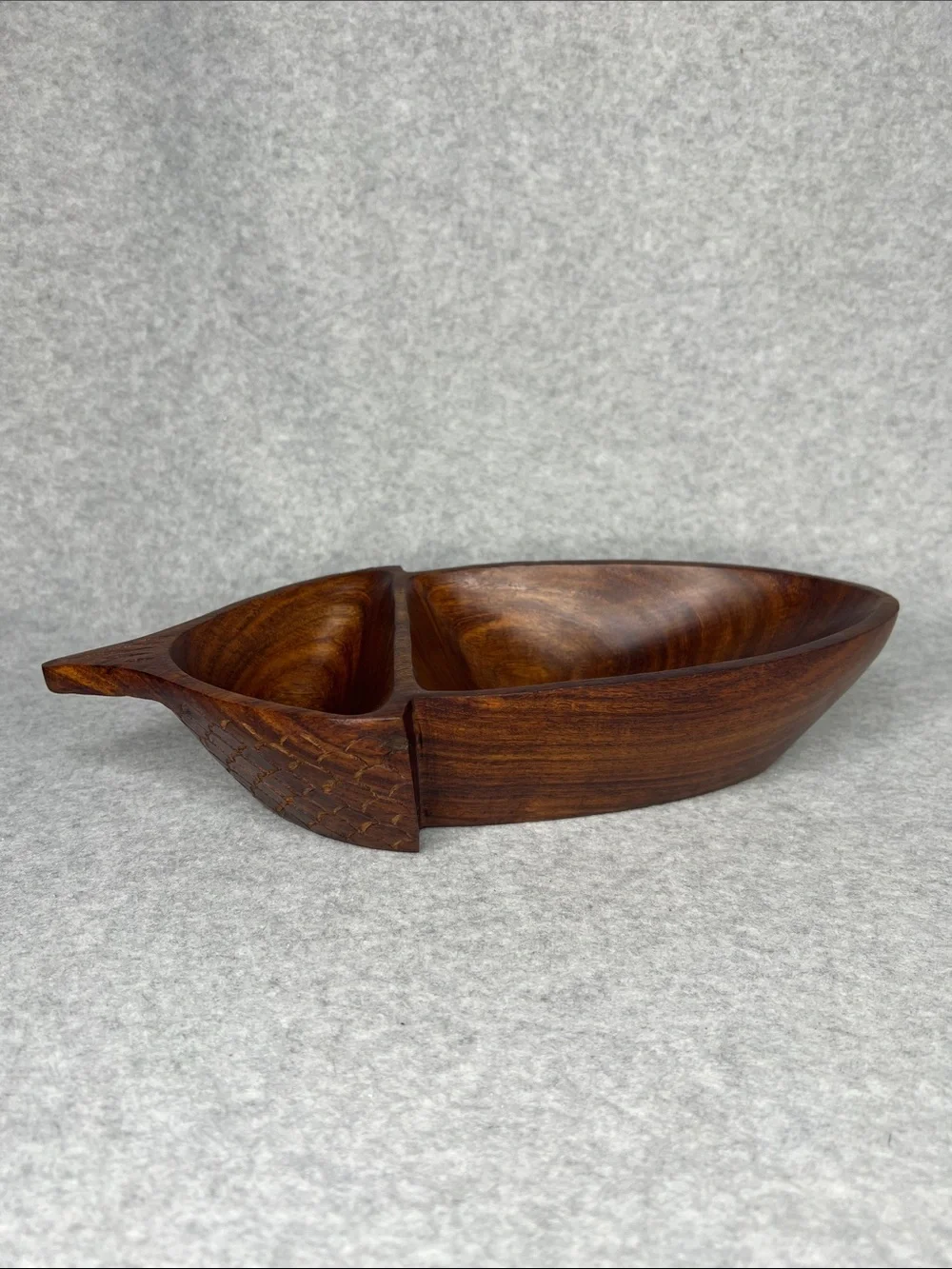 Crate&Barrel Vintage MCM Brown Acorn Wood Divided Serving Dish 12